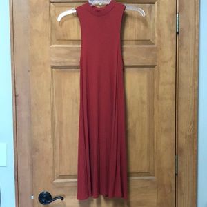 Brick Red High Neck Swing Dress
